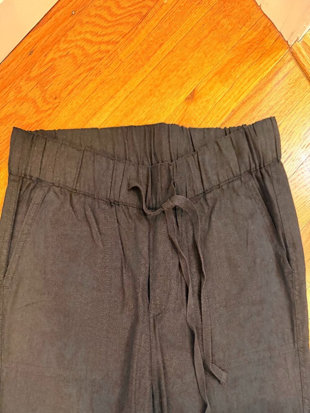 Black linen drawstring pants